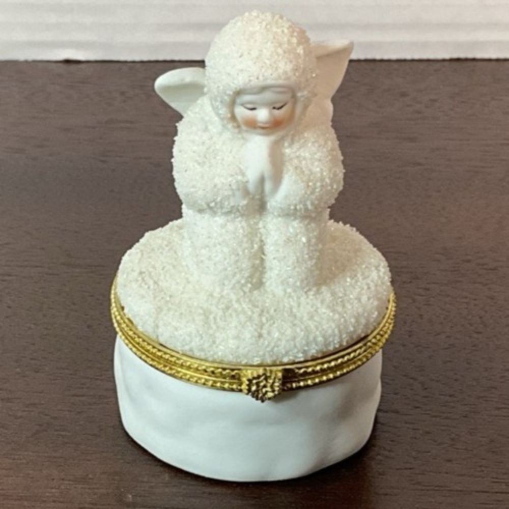 Dept 56 Snowbabies Hinged Trinket Box Praying Angel Snow Baby 3.5" Keepsake Case